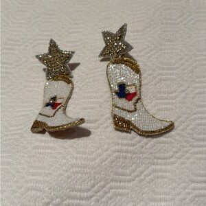 White hand beaded Texas book earrings with a star post back on top